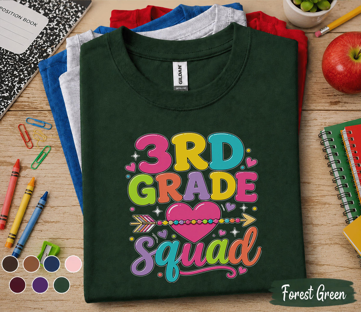 Matching 3rd Grade Squad Shirt, First Day of 3rd Grade Tee, Back to School Shirt, Cute Third Grade Group Outfit, Colorful Heart School Shirt