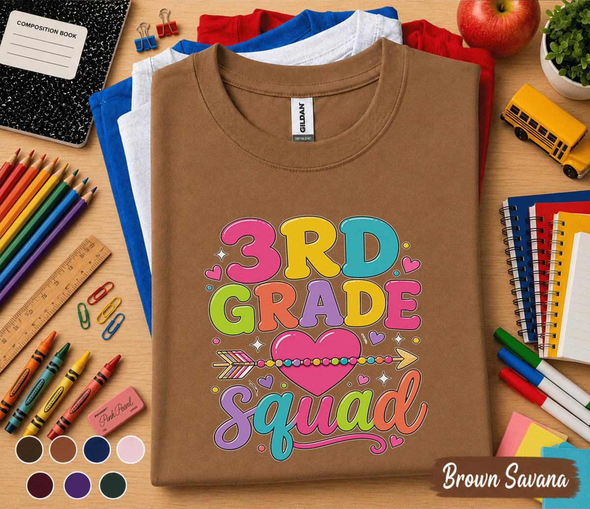 Matching 3rd Grade Squad Shirt, First Day of 3rd Grade Tee, Back to School Shirt, Cute Third Grade Group Outfit, Colorful Heart School Shirt