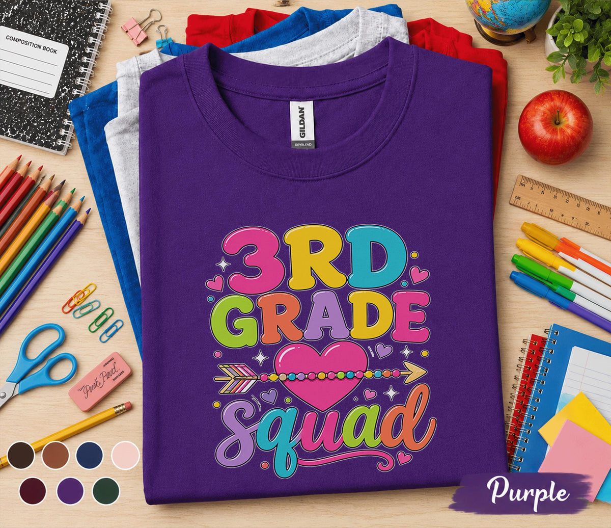 Matching 3rd Grade Squad Shirt, First Day of 3rd Grade Tee, Back to School Shirt, Cute Third Grade Group Outfit, Colorful Heart School Shirt