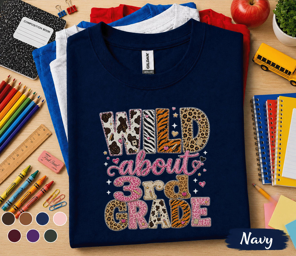 Wild About 3rd Grade Shirt, Leopard Back to School Tee, First Day of Third Grade Shirt, Cute Animal Print 3rd Grader Outfit