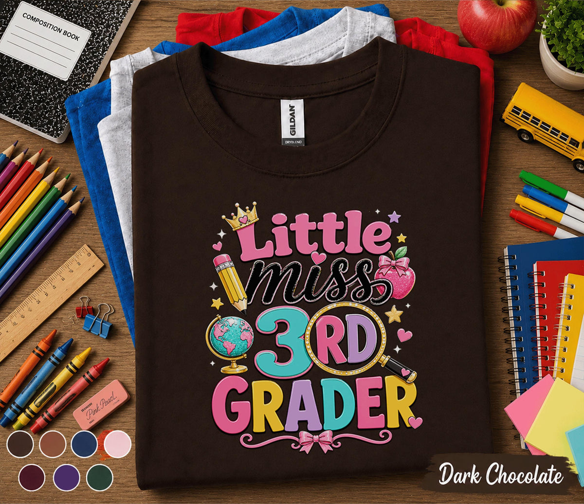 Little Miss 3rd Grader Shirt, Cute Back to School Girl Tee, First Day of Third Grade Shirt, School Princess Student Outfit, Third Grade Gift