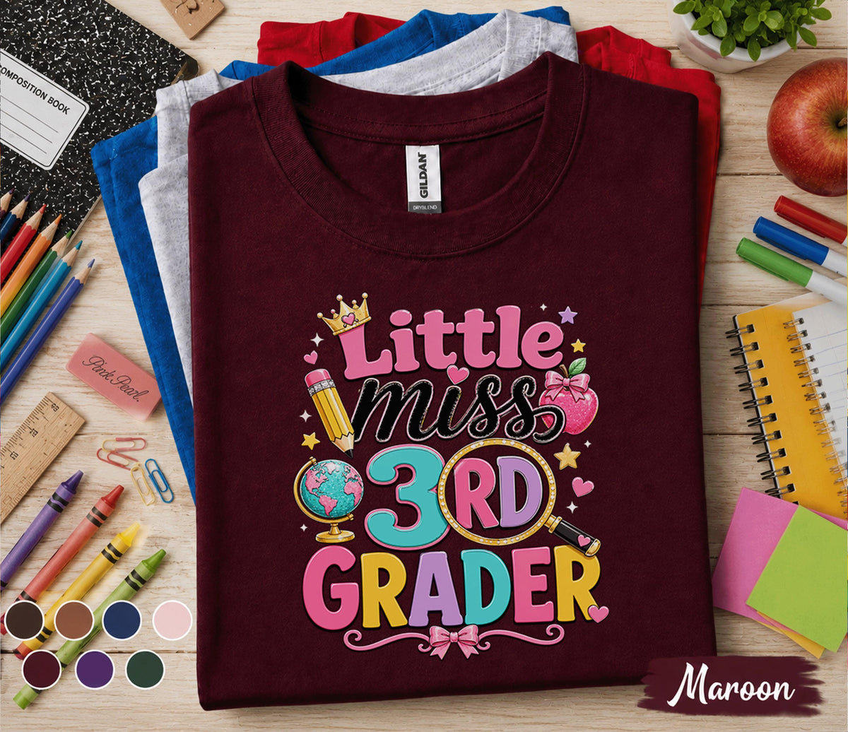 Little Miss 3rd Grader Shirt, Cute Back to School Girl Tee, First Day of Third Grade Shirt, School Princess Student Outfit, Third Grade Gift