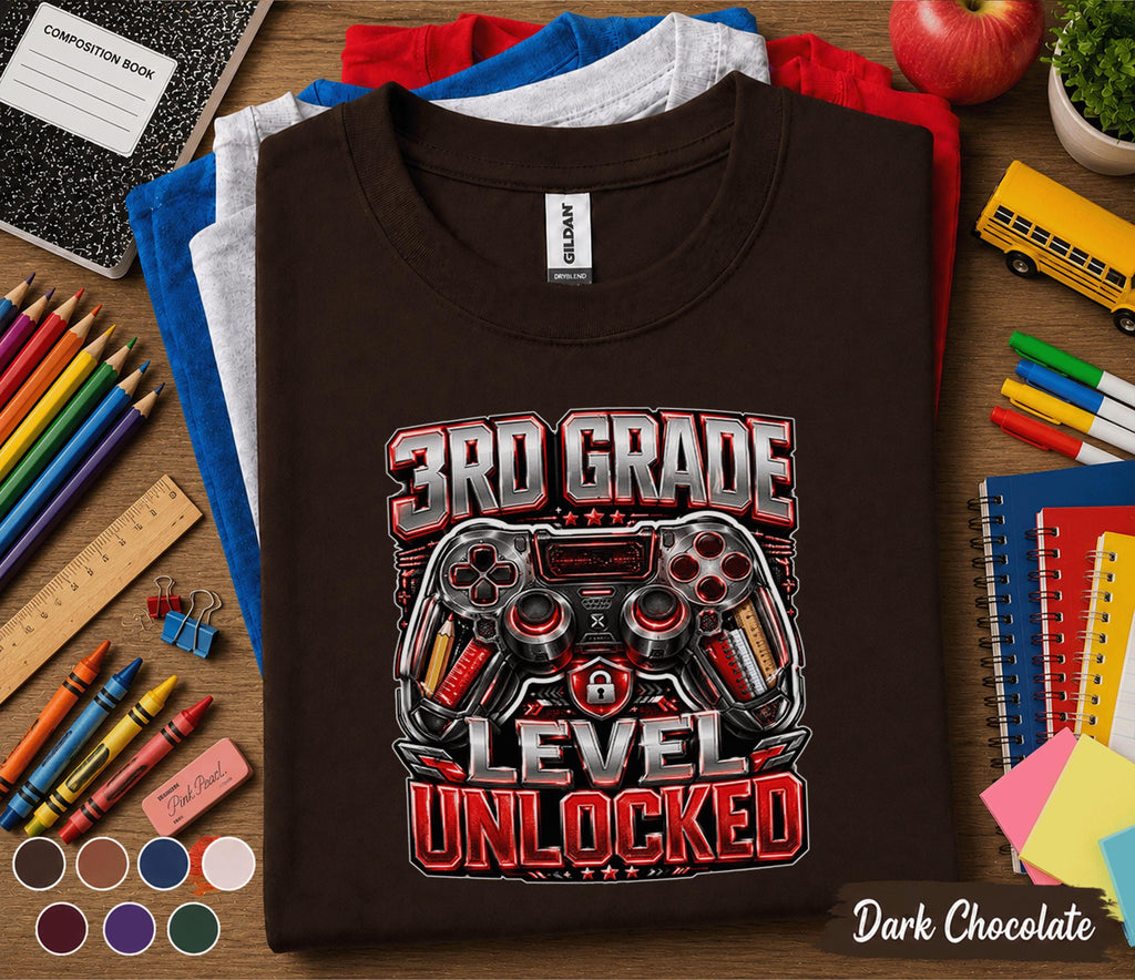 3rd Grade Level Unlocked Shirt, Gamer Back to School Tee, First Day of Third Grade Gaming Shirt, Video Game Controller Student Gift