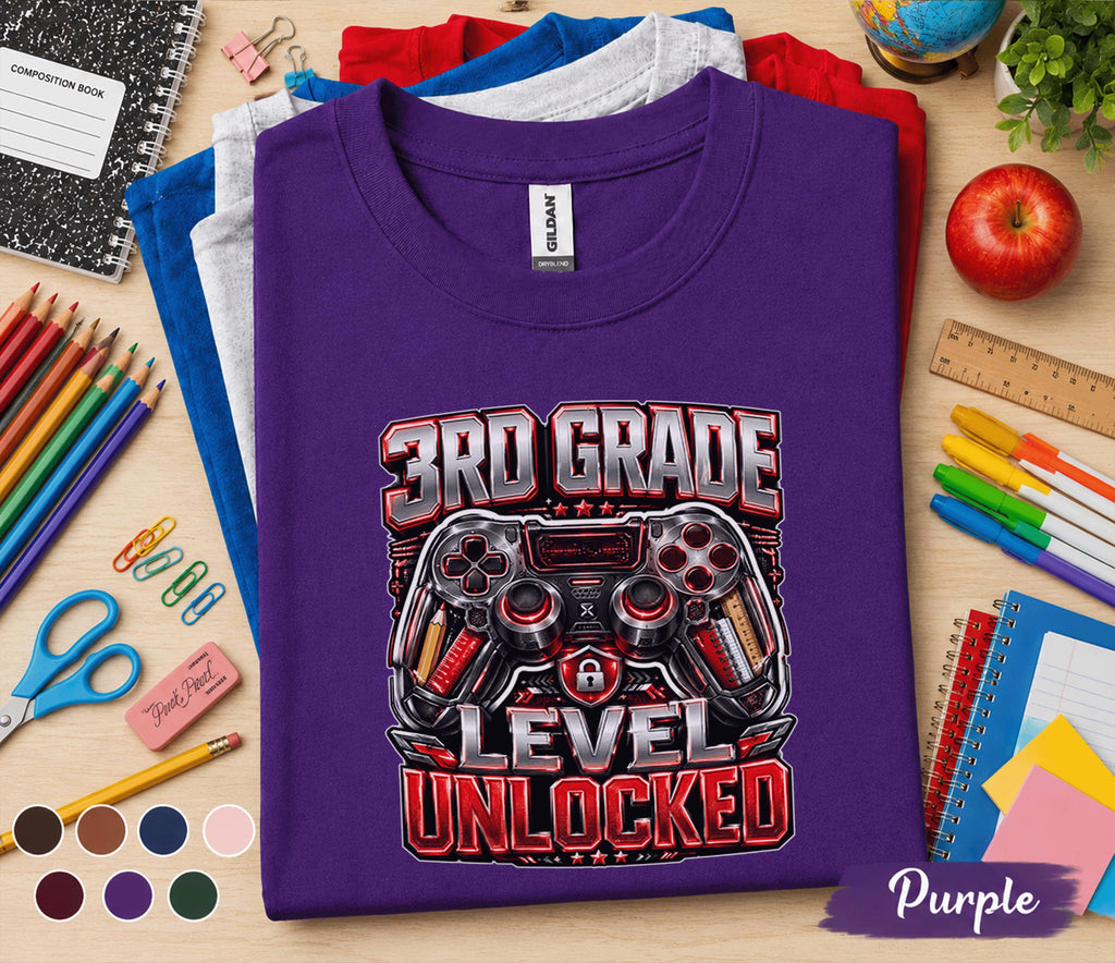 3rd Grade Level Unlocked Shirt, Gamer Back to School Tee, First Day of Third Grade Gaming Shirt, Video Game Controller Student Gift