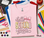 Hello Second Grade Shirt, Cute Back to School Girl Tee, First Day of 2nd Grade Shirt with Pink Bow, Second Grade Student Outfit
