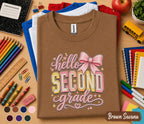 Hello Second Grade Shirt, Cute Back to School Girl Tee, First Day of 2nd Grade Shirt with Pink Bow, Second Grade Student Outfit