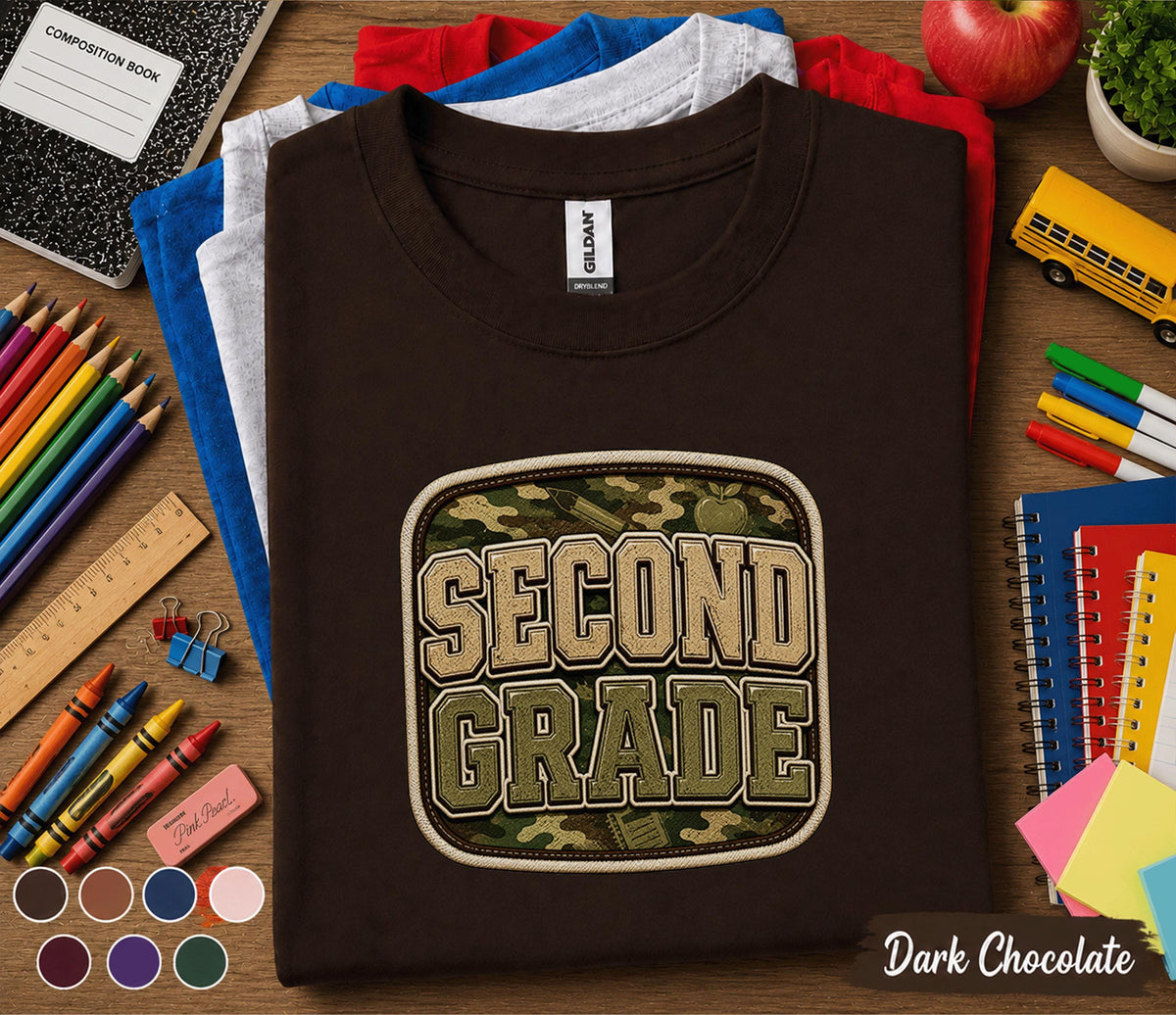 Second Grade Camo Shirt, Back to School Second Grade Tee, First Day of School Camouflage Student Shirt, Military Style Grade 2 Outfit