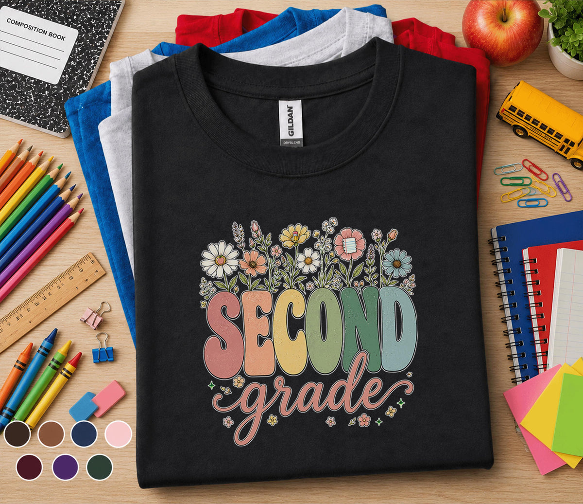 Second Grade Floral Shirt, Teacher Back to School Tee
