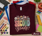 Second Grade Floral Shirt, Teacher Back to School Tee, First Day of School Wildflower Grade 2 Shirt, Cute Second Grade Student Gift for Girl