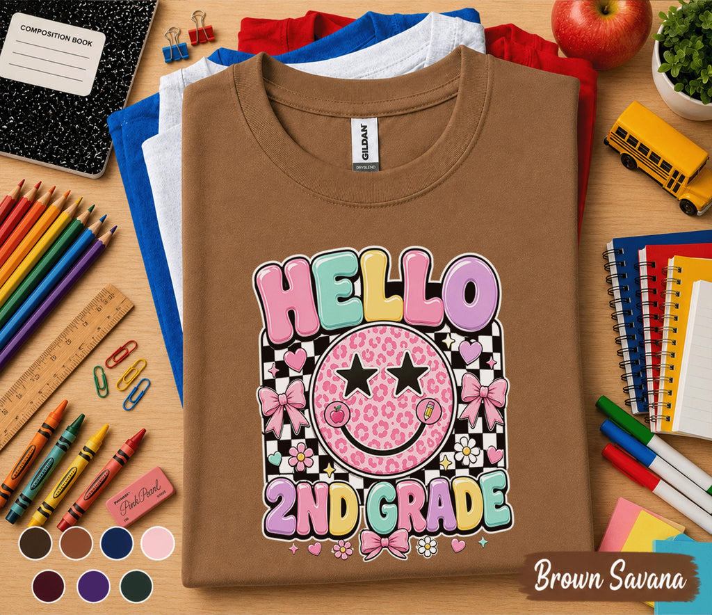Hello 2nd Grade Shirt, Gifts Teacher Back to School Tee, Girls First Day of Second Grade Shirt, Retro Coquette School Outfit