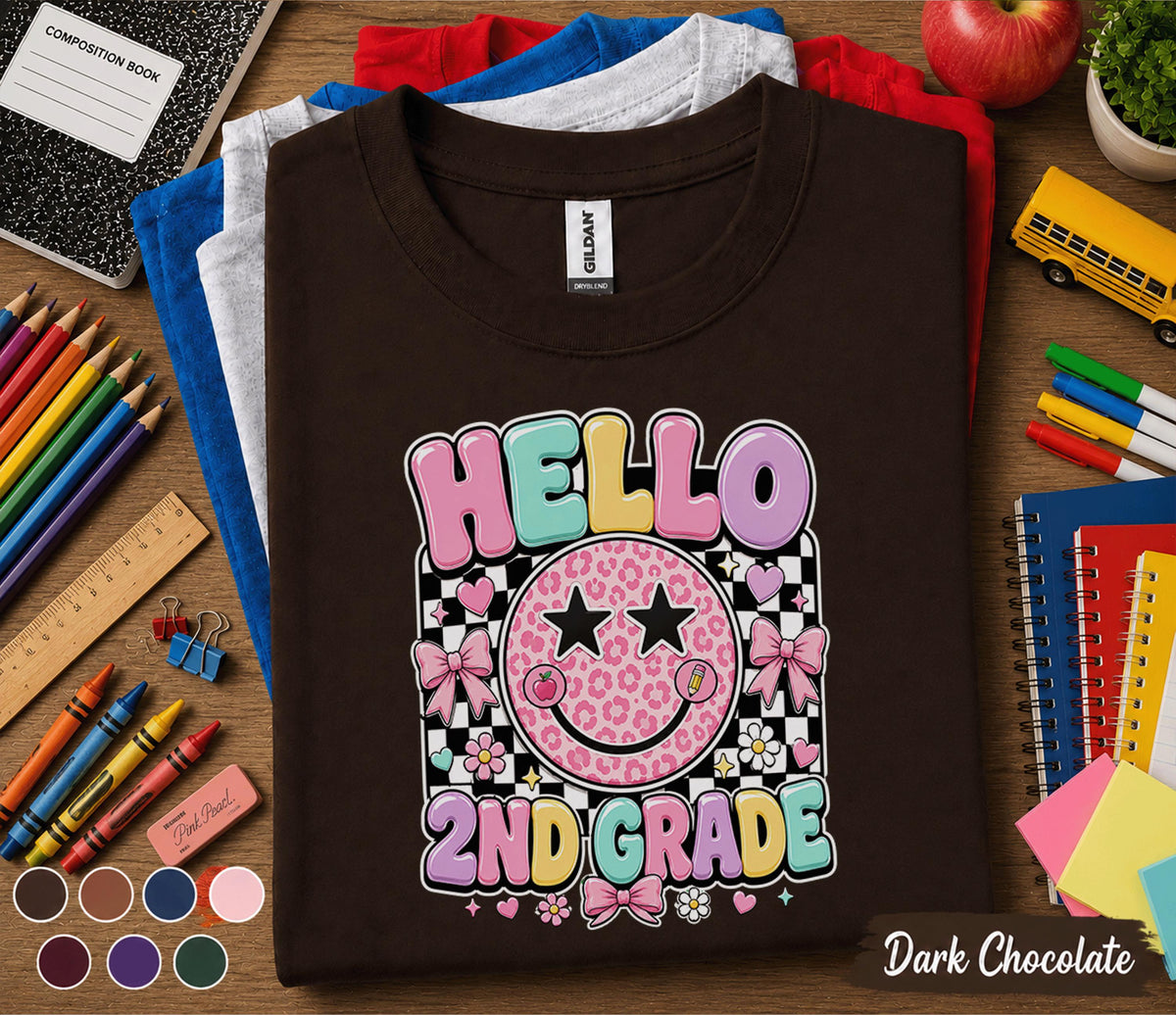 Hello 2nd Grade Shirt, Gifts Teacher Back to School Tee, Girls First Day of Second Grade Shirt, Retro Coquette School Outfit