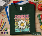 2nd Grade Daisy Shirt, Cute Second Grade Back to School Tee Girls, Teacher First Day of School Shirt, Retro Smiley Flower Student Gift