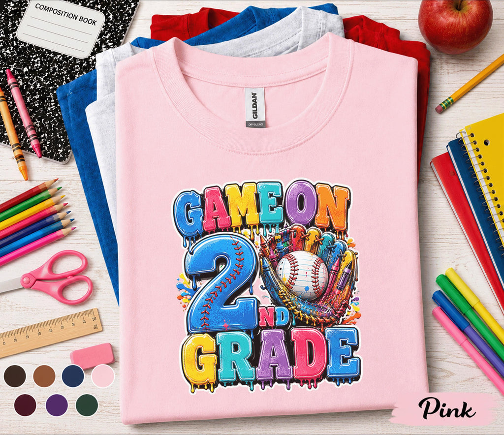 Game On 2nd Grade Baseball Shirt, Back to School Second Grade Tee, First Day of School Baseball Student Shirt, Sports Fan Kids Outfit Gift