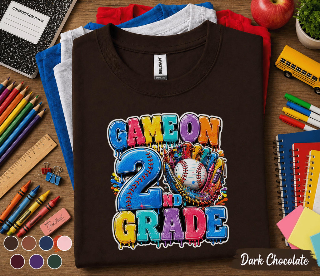 Game On 2nd Grade Baseball Shirt, Back to School Second Grade Tee, First Day of School Baseball Student Shirt, Sports Fan Kids Outfit Gift