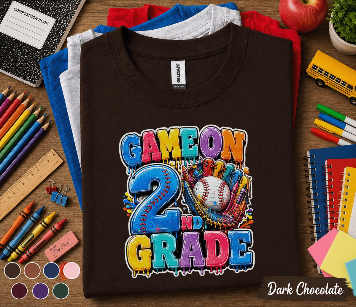 Game On 2nd Grade Baseball Shirt, Back to School Second Grade Tee, First Day of School Baseball Student Shirt, Sports Fan Kids Outfit Gift
