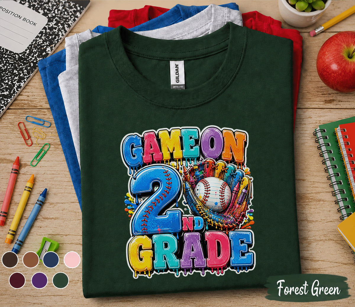 Game On 2nd Grade Baseball Shirt, Back to School Second Grade Tee, First Day of School Baseball Student Shirt, Sports Fan Kids Outfit Gift
