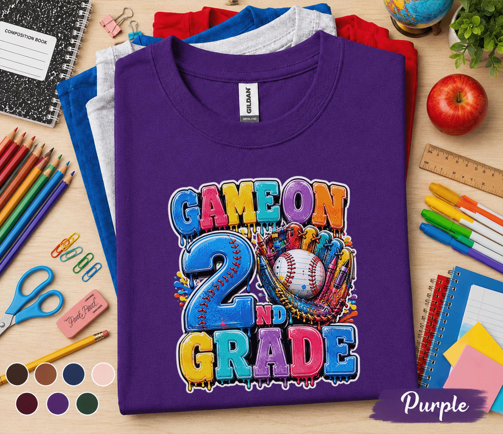 Game On 2nd Grade Baseball Shirt, Back to School Second Grade Tee, First Day of School Baseball Student Shirt, Sports Fan Kids Outfit Gift