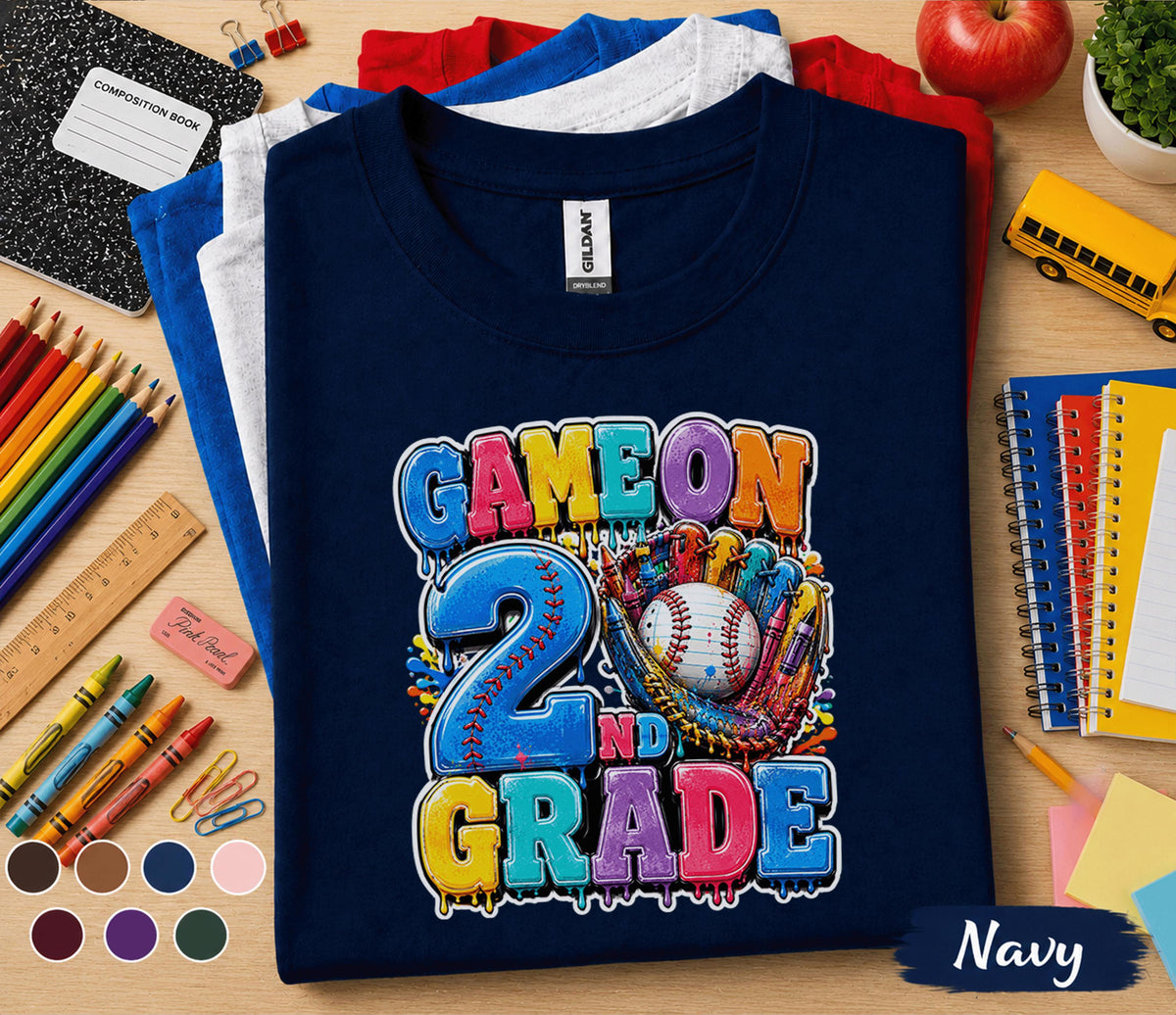 Game On 2nd Grade Baseball Shirt, Back to School Second Grade Tee, First Day of School Baseball Student Shirt, Sports Fan Kids Outfit Gift