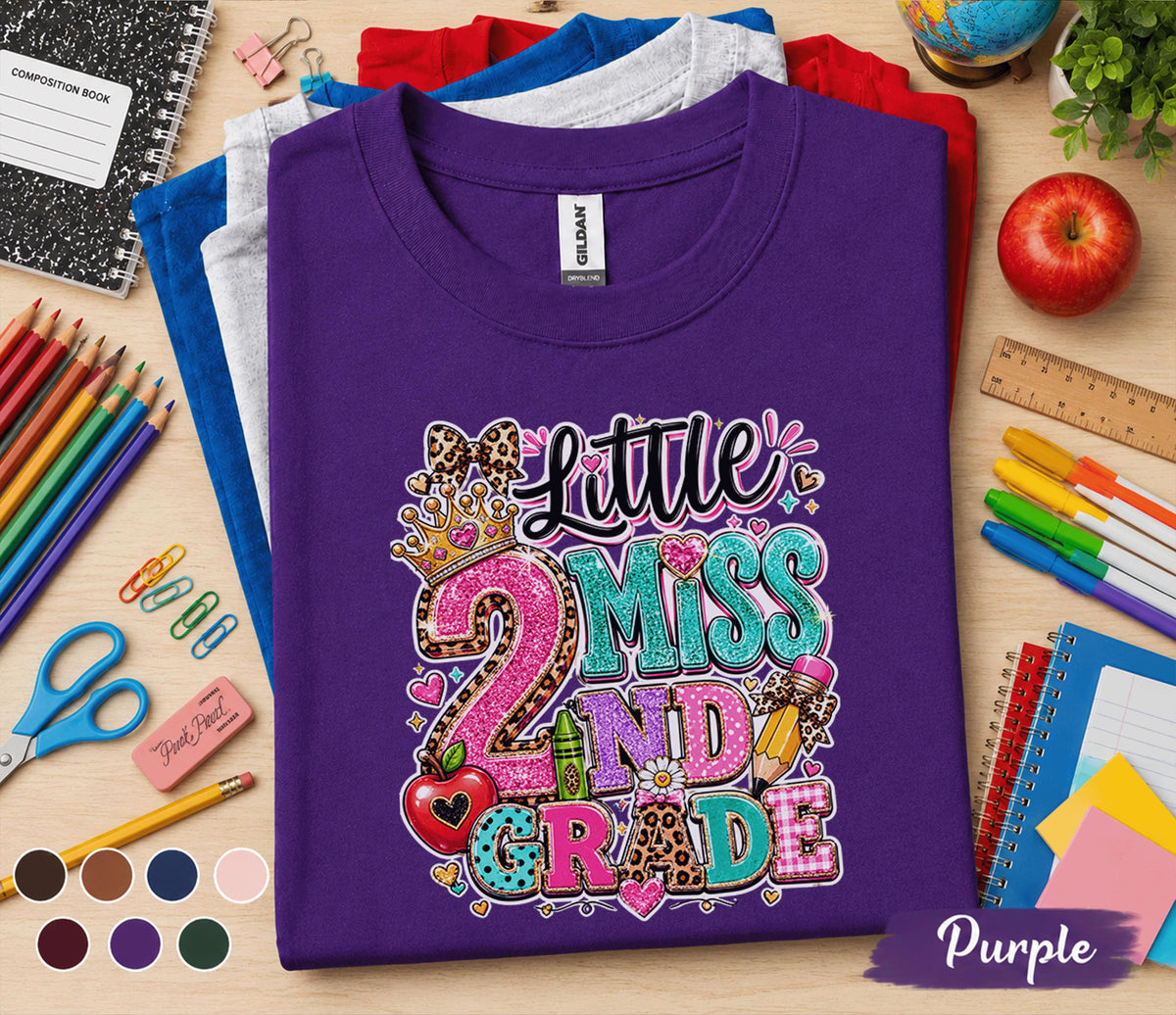 Little Miss 2nd Grade Shirt, First Day of 2nd Grade Tee, Back to School Girl Shirt, Second Grade Student Outfit, Leopard Bow School Gift