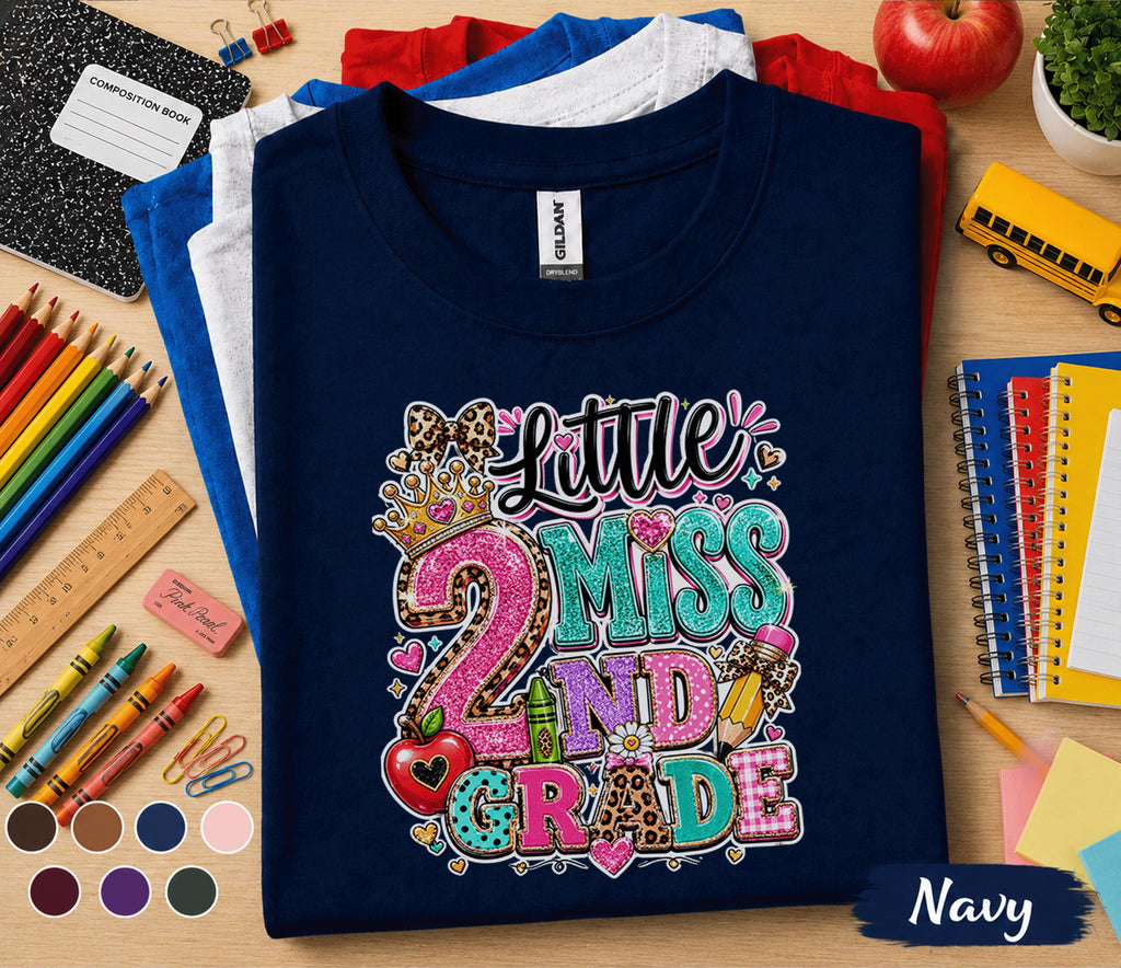 Little Miss 2nd Grade Shirt, First Day of 2nd Grade Tee, Back to School Girl Shirt, Second Grade Student Outfit, Leopard Bow School Gift
