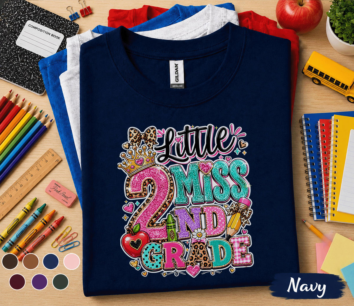 Little Miss 2nd Grade Shirt, First Day of 2nd Grade Tee, Back to School Girl Shirt, Second Grade Student Outfit, Leopard Bow School Gift