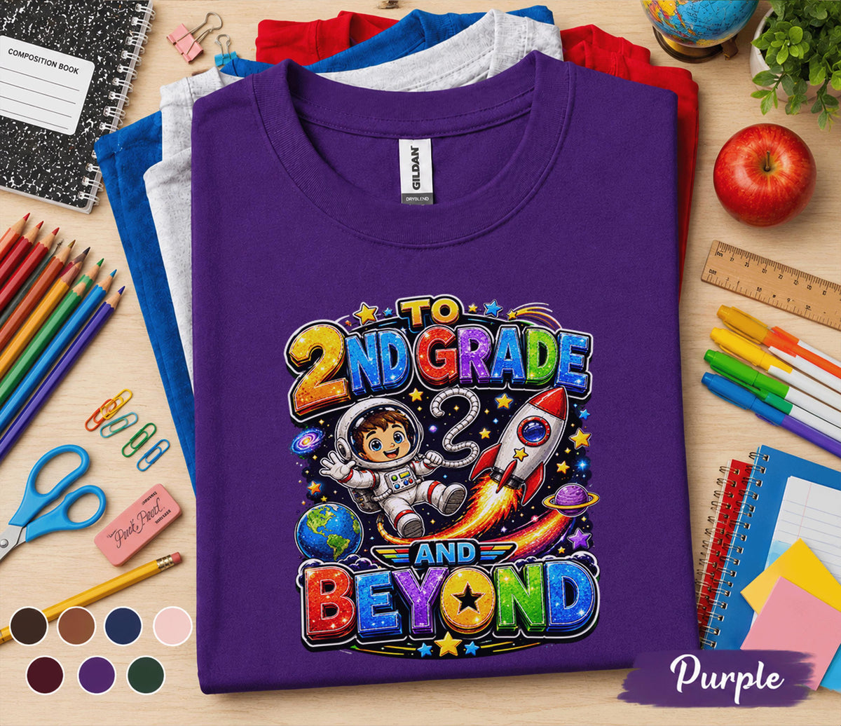 2nd Grade and Beyond Shirt First Day of Second Grade Astronaut Rocket Back to School Tee Space Student Gift Kids School Outfit