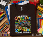 So Long 1st Grade Here I Come 2nd Grade Shirt Dinosaur Monster Truck Back to School Tee First Day of Second Grade Kids Student Gift