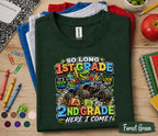 So Long 1st Grade Here I Come 2nd Grade Shirt Dinosaur Monster Truck Back to School Tee First Day of Second Grade Kids Student Gift