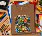 So Long 1st Grade Here I Come 2nd Grade Shirt Dinosaur Monster Truck Back to School Tee First Day of Second Grade Kids Student Gift