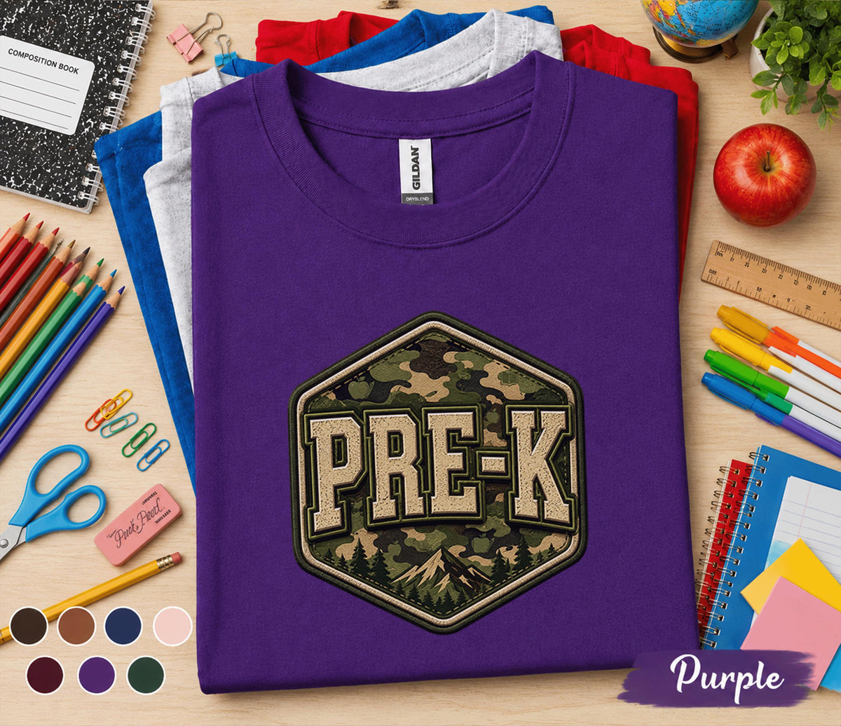 Pre-K Camo Back to School Shirt Preschool Student First Day of Pre-K Tee Camouflage School Outfit Kids Teacher Gift Kindergarten Ready