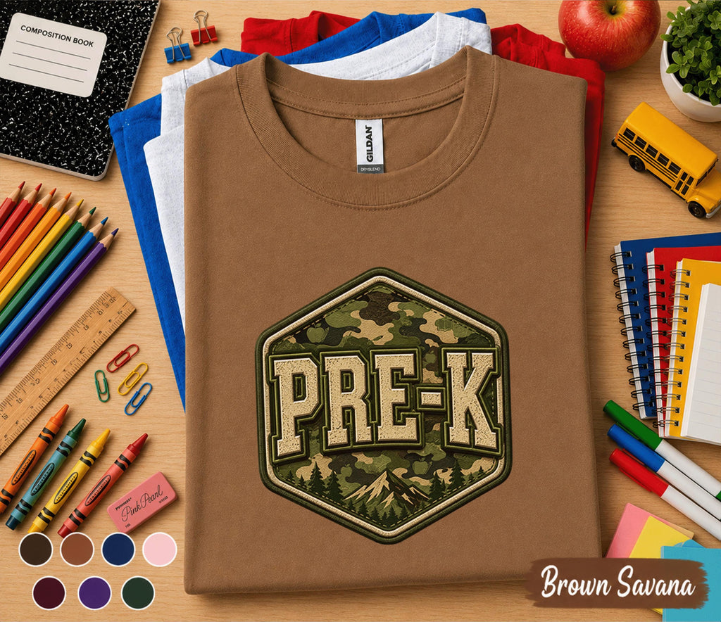 Pre-K Camo Back to School Shirt Preschool Student First Day of Pre-K Tee Camouflage School Outfit Kids Teacher Gift Kindergarten Ready