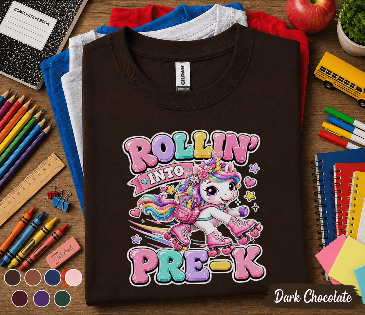 Rollin Into Pre-K Shirt Unicorn Roller Skates Back to School Tee First Day of Preschool Cute Pre-K Student Gift Girls School Outfit