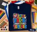 1st Day of Pre-K Pray for My Teacher Shirt Funny First Day of School Tee Preschool Student Back to School Outfit Kids Kindergarten Gift