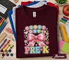 First Day of Pre-K Shirt Cute Pink Bow Back to School Tee Teacher Preschool Girl First Day Outfit Kindergarten Ready Student Gift for Girls