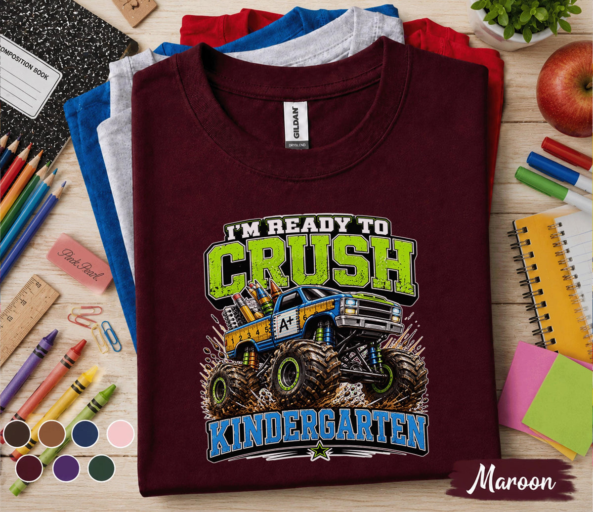 I'm Ready to Crush Kindergarten Shirt Monster Truck Back to School Tee First Day of Kindergarten Shirt Boys School Outfit Kids Gift