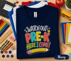 Watch Out Pre-K Here I Come Shirt First Day of Pre K Tee Back to School Shirt Preschool Toddler Outfit Kindergarten Ready Kids Gift
