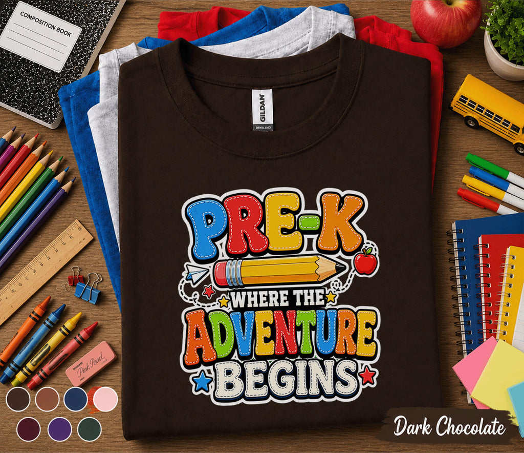 Pre-K Where the Adventure Begins Shirt First Day of Pre K Tee Back to School Shirt Preschool Toddler Outfit Kindergarten Ready Kids Gift