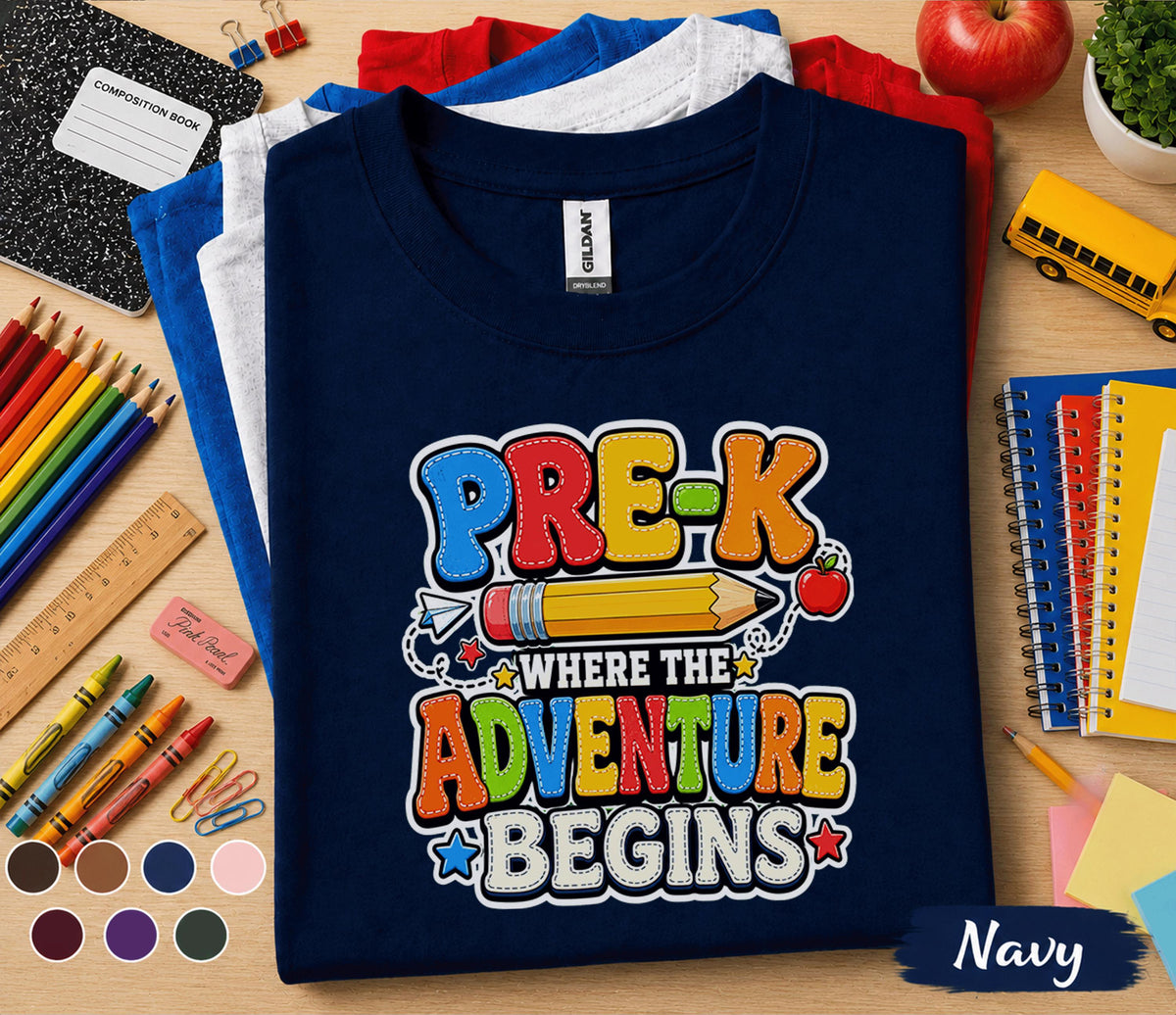 Pre-K Where the Adventure Begins Shirt First Day of Pre K Tee Back to School Shirt Preschool Toddler Outfit Kindergarten Ready Kids Gift
