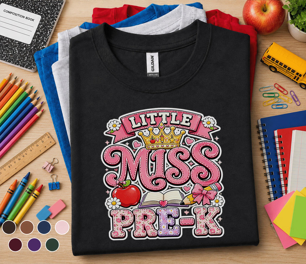 Little Miss Pre-K Shirt First Day of Pre-K Tee Cute Back to School Girl Shirt Preschool Princess Outfit Toddler Class...