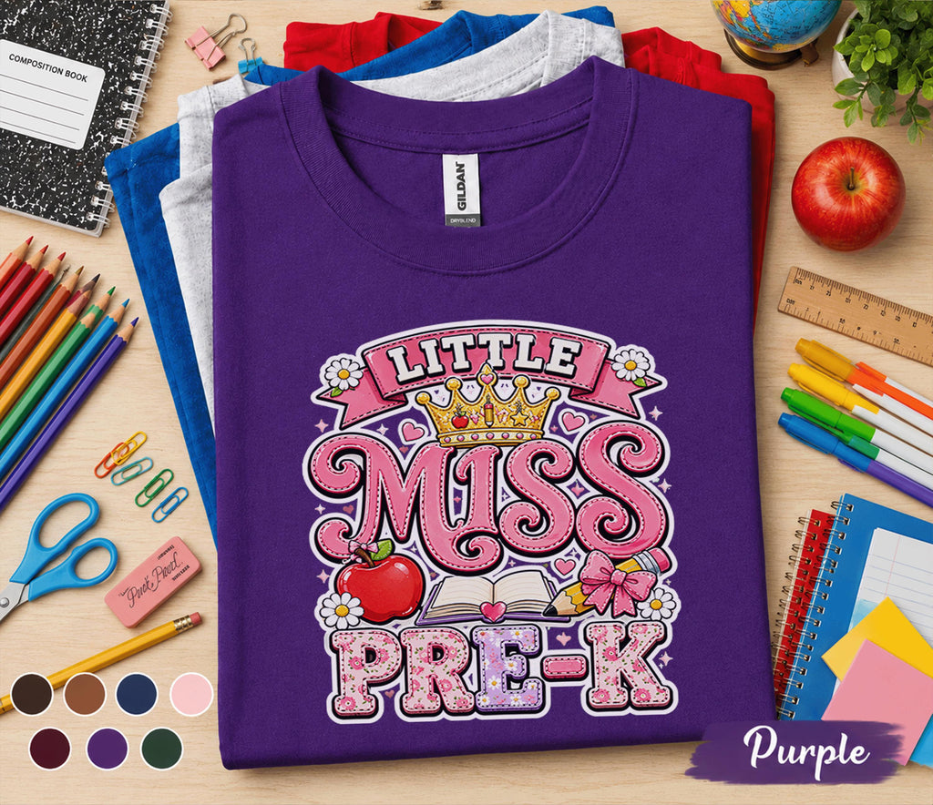 Little Miss Pre-K Shirt First Day of Pre-K Tee Cute Back to School Girl Shirt Preschool Princess Outfit Toddler Classroom Gift