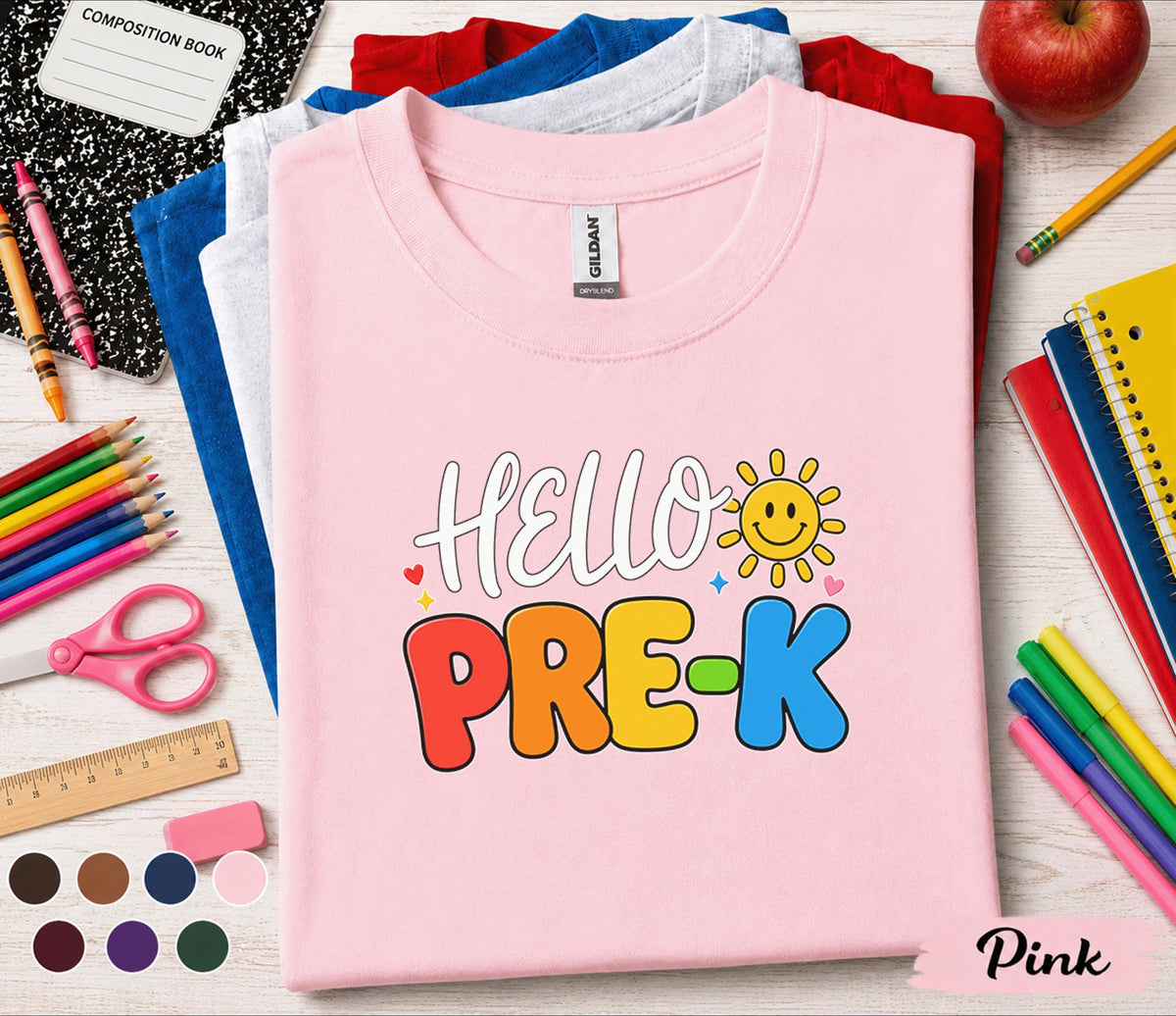 Hello Pre-K Shirt First Day of Pre-K Tee Teacher Back to School Preschool Shirt Toddler Student Outfit Kindergarten Prep Gift for Boys Girls