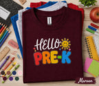 Hello Pre-K Shirt First Day of Pre-K Tee Teacher Back to School Preschool Shirt Toddler Student Outfit Kindergarten Prep Gift for Boys Girls