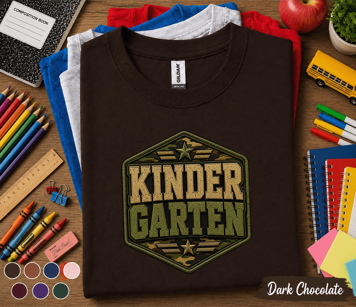 Kindergarten Camo Shirt Military Style Back to School Tee First Day of Kindergarten Kids Army Camouflage Student Gift Teacher Kindergarten