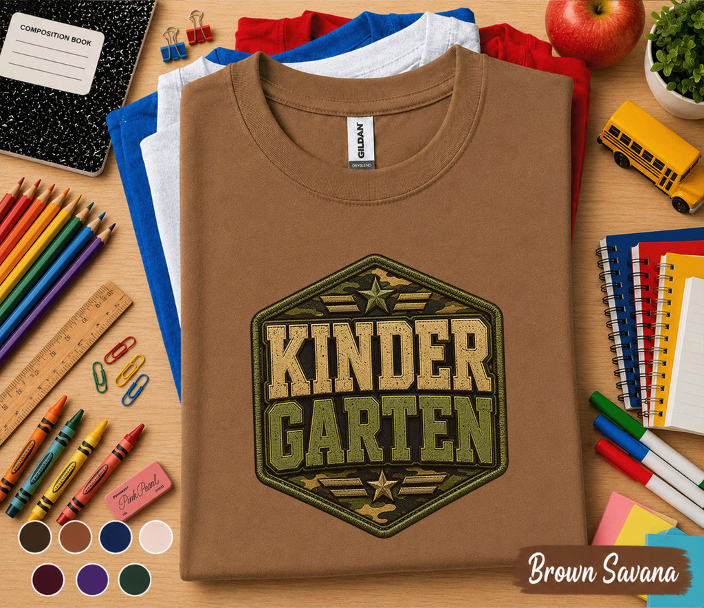 Kindergarten Camo Shirt Military Style Back to School Tee First Day of Kindergarten Kids Army Camouflage Student Gift Teacher Kindergarten