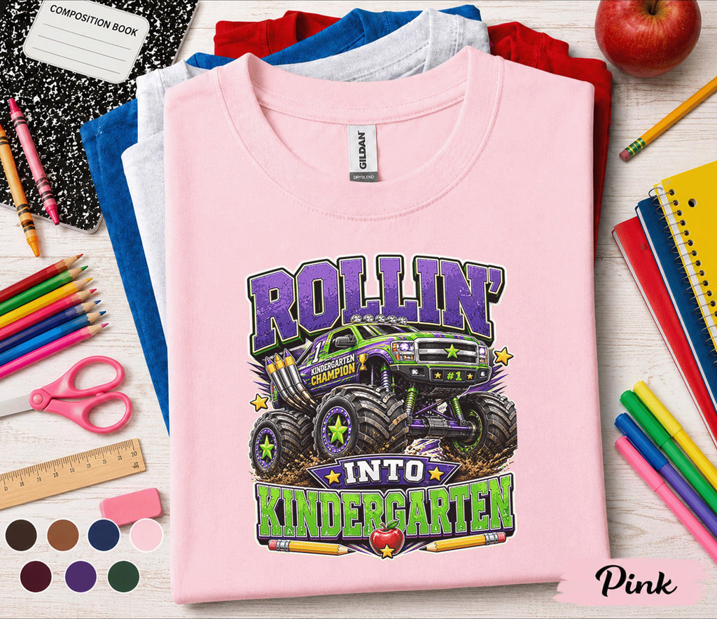 Rollin Into Kindergarten Shirt Monster Truck Back to School Tee First Day of Kindergarten Shirt Truck Lover Kids School Outfit Boy Gift