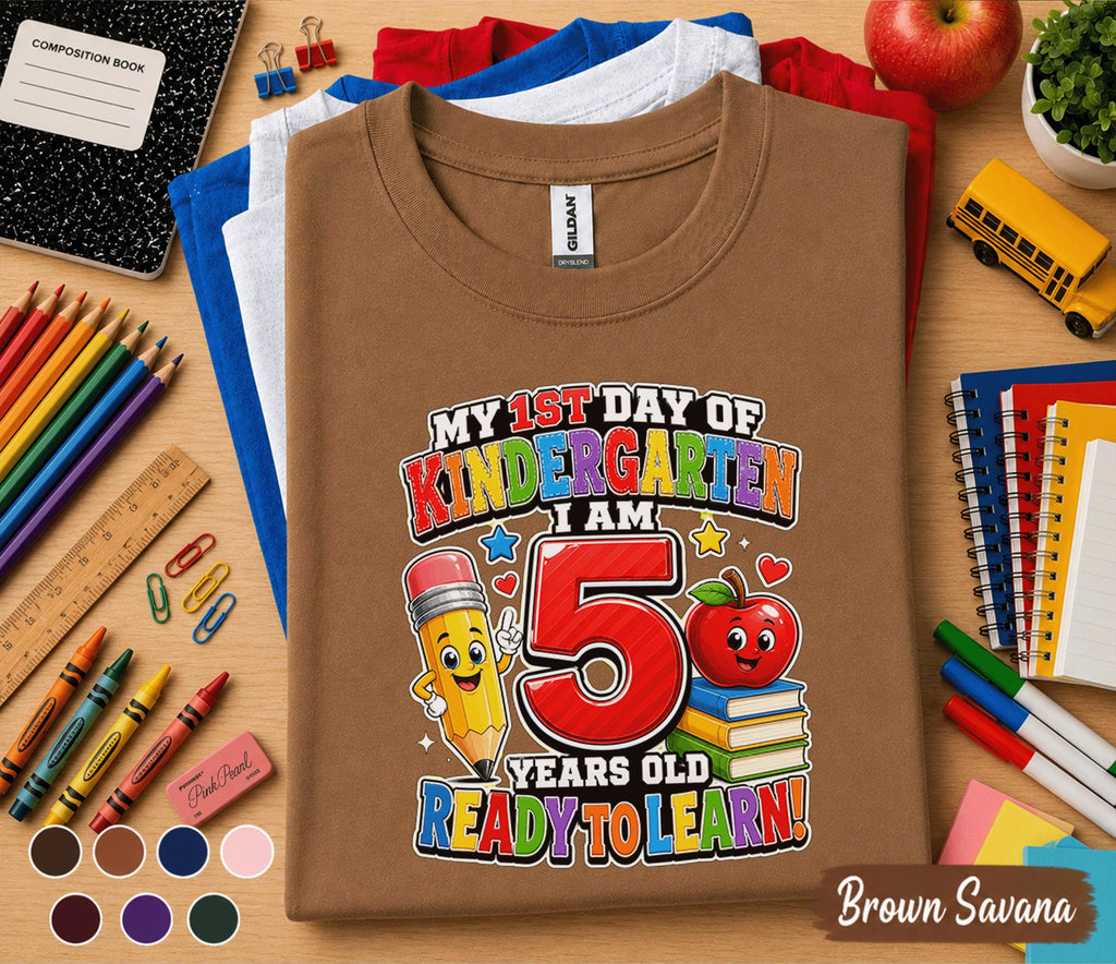 My 1st Day of Kindergarten I Am 5 Years Old Ready to Learn Shirt First Day of School Tee Cute Kids Back to School Gift for Boys Girls