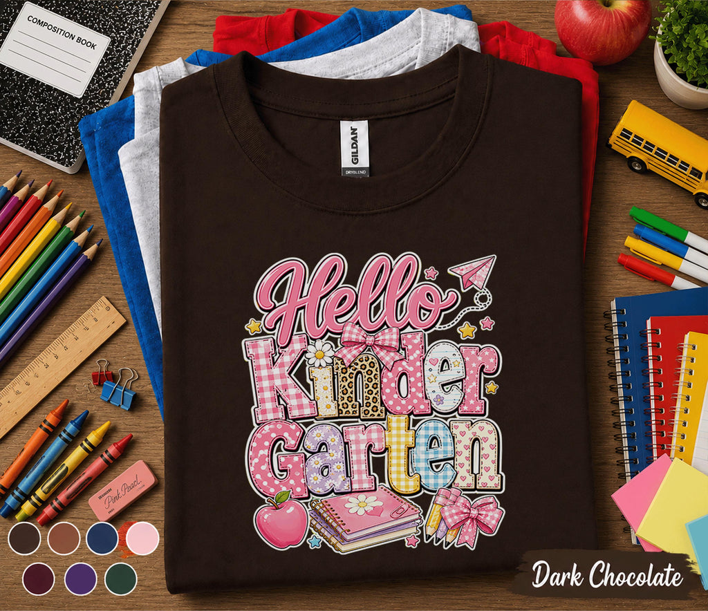 Hello Kindergarten Shirt First Day of School Tee Cute Pink Coquette Back to School Shirt for Girls Kindergarten Student Outfit Gift