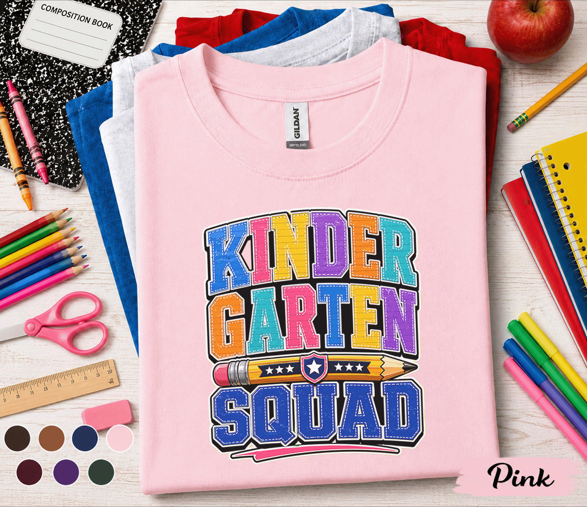 Kinder Garten Squad Shirt Colorful Back to School Tee First Day of Kindergarten Student Shirt Cute Kids School Outfit Gift for Boys Girls