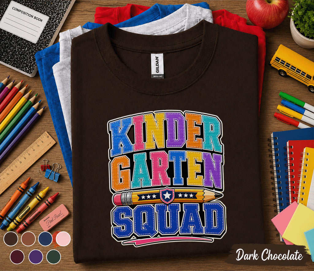 Kinder Garten Squad Shirt Colorful Back to School Tee First Day of Kindergarten Student Shirt Cute Kids School Outfit Gift for Boys Girls