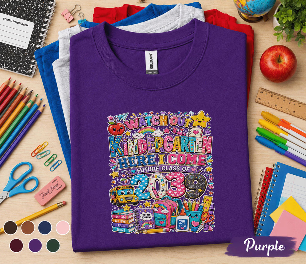 Watch Out Kindergarten Here I Come 2039 Shirt, First Day of Kindergarten Tee, Future Class of 2039 Back to School Shirt, Kids School Gift